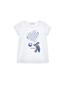 Girls | Glitter Racket T-Shirt | White/Blue