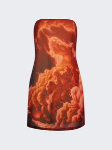 Women | alexanderwang | Crystal Hotfix Organza Jersey Mini Dress Orange Cloud Print | Multi