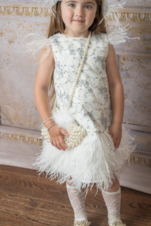 Girl | Olivia Feather Dress | White x Baby Blue