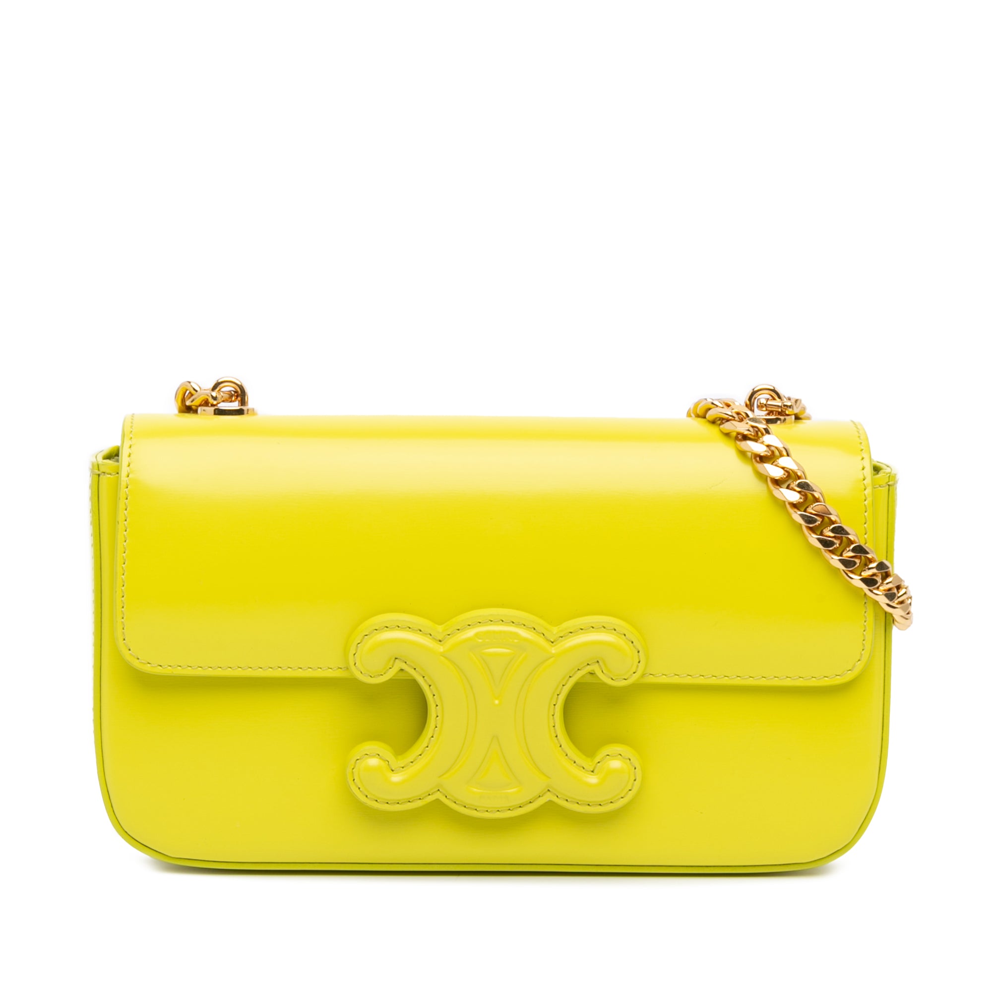 Celine | Pre-Owned Calfskin Cuir Triomphe Chain Shoulder Bag - II | Yellow/Neon Yellow