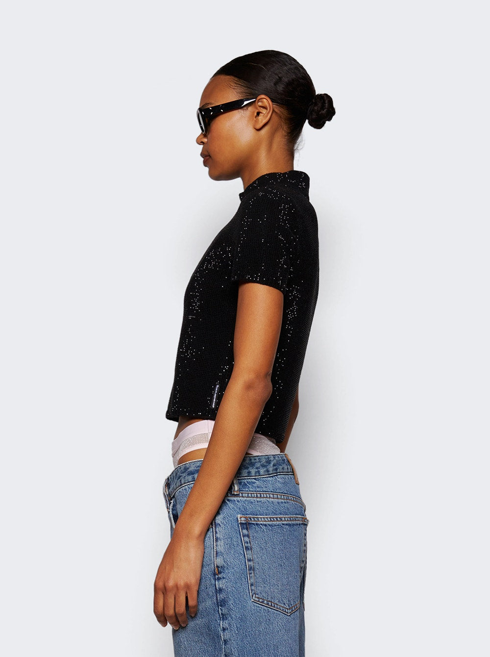 Women | alexanderwang | Hotfix Crystal Mock Neck Tee | Black