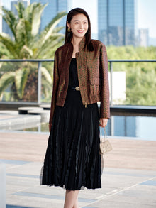 Innovative Stand-Collar Baseball Jacket | Brown