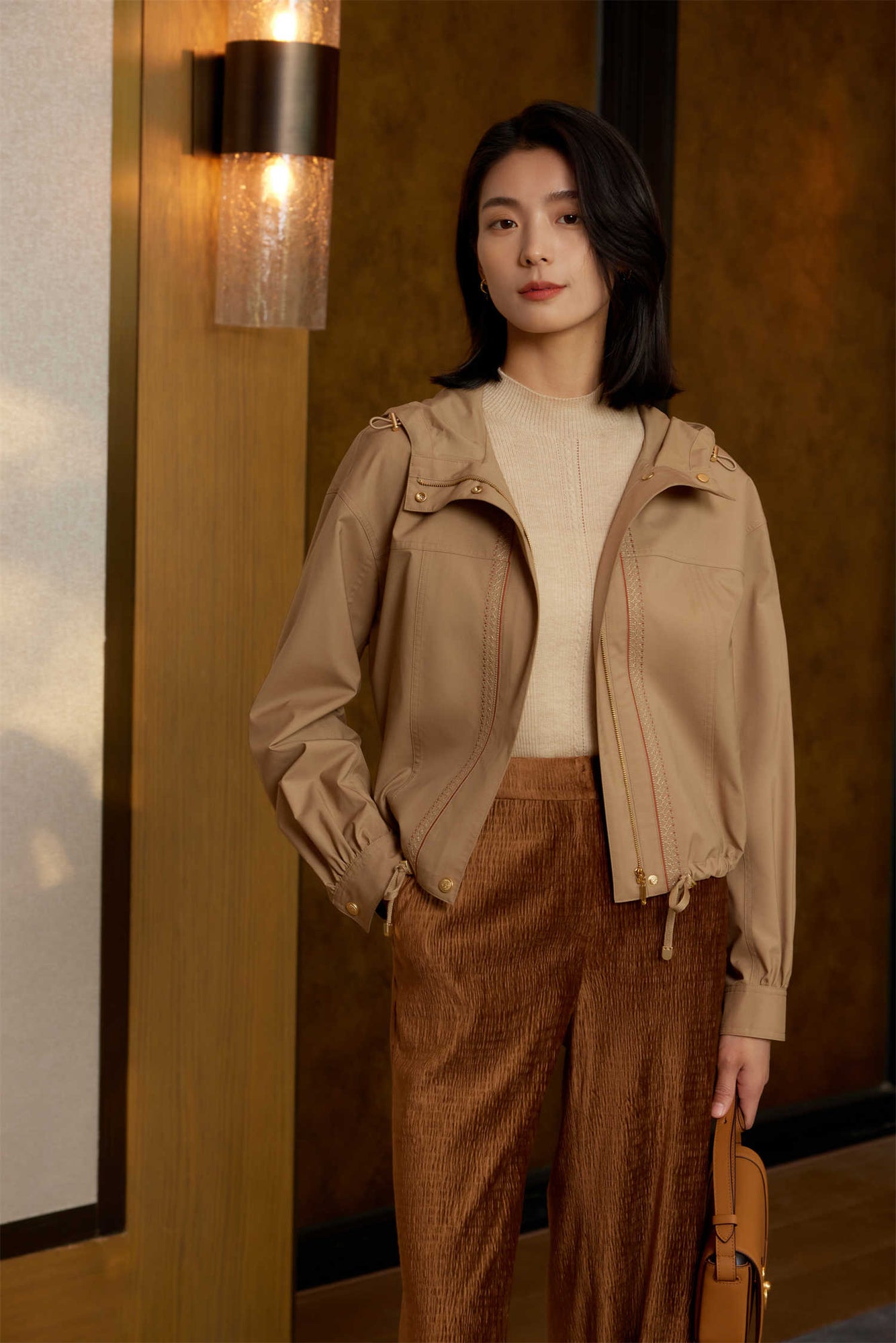Silk and Wool Trench Coat | Khaki