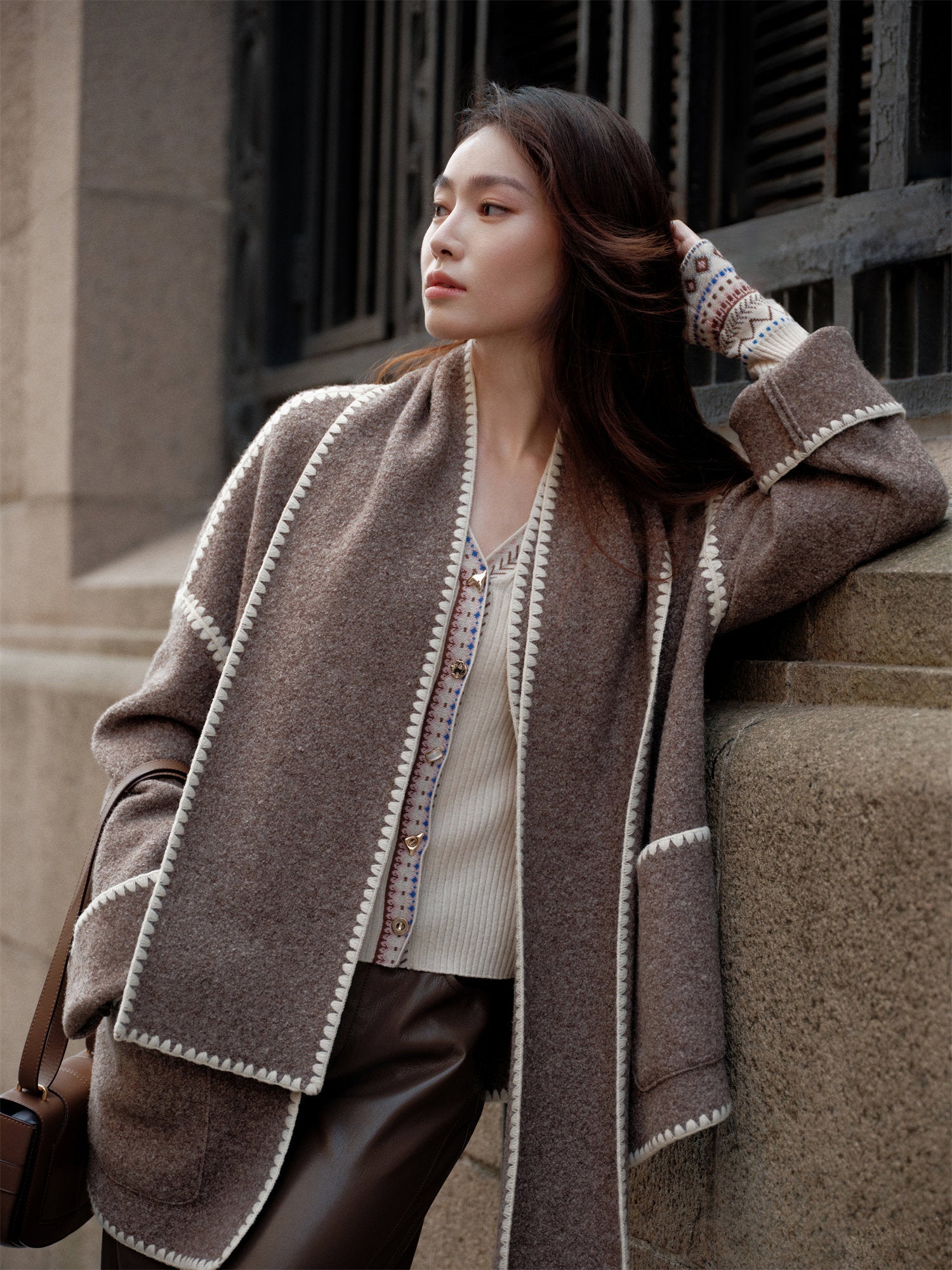 Yak Cashmere Loop Knit Coat | Camel