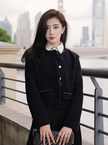 Parisian-style Boucle Cropped Jacket | Black