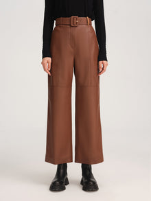 Leather Straight Leg Pants | Khaki