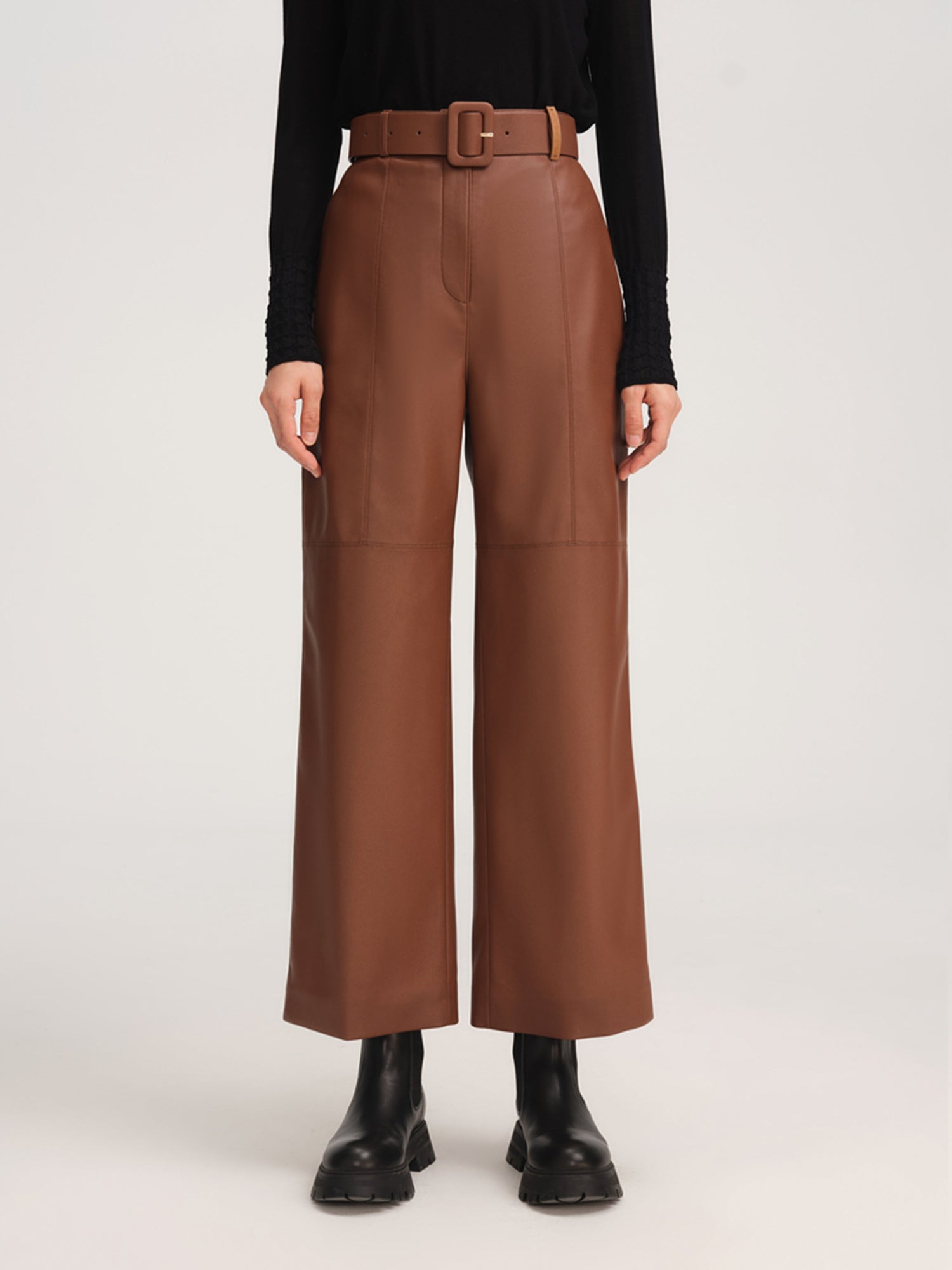 Leather Straight Leg Pants | Khaki