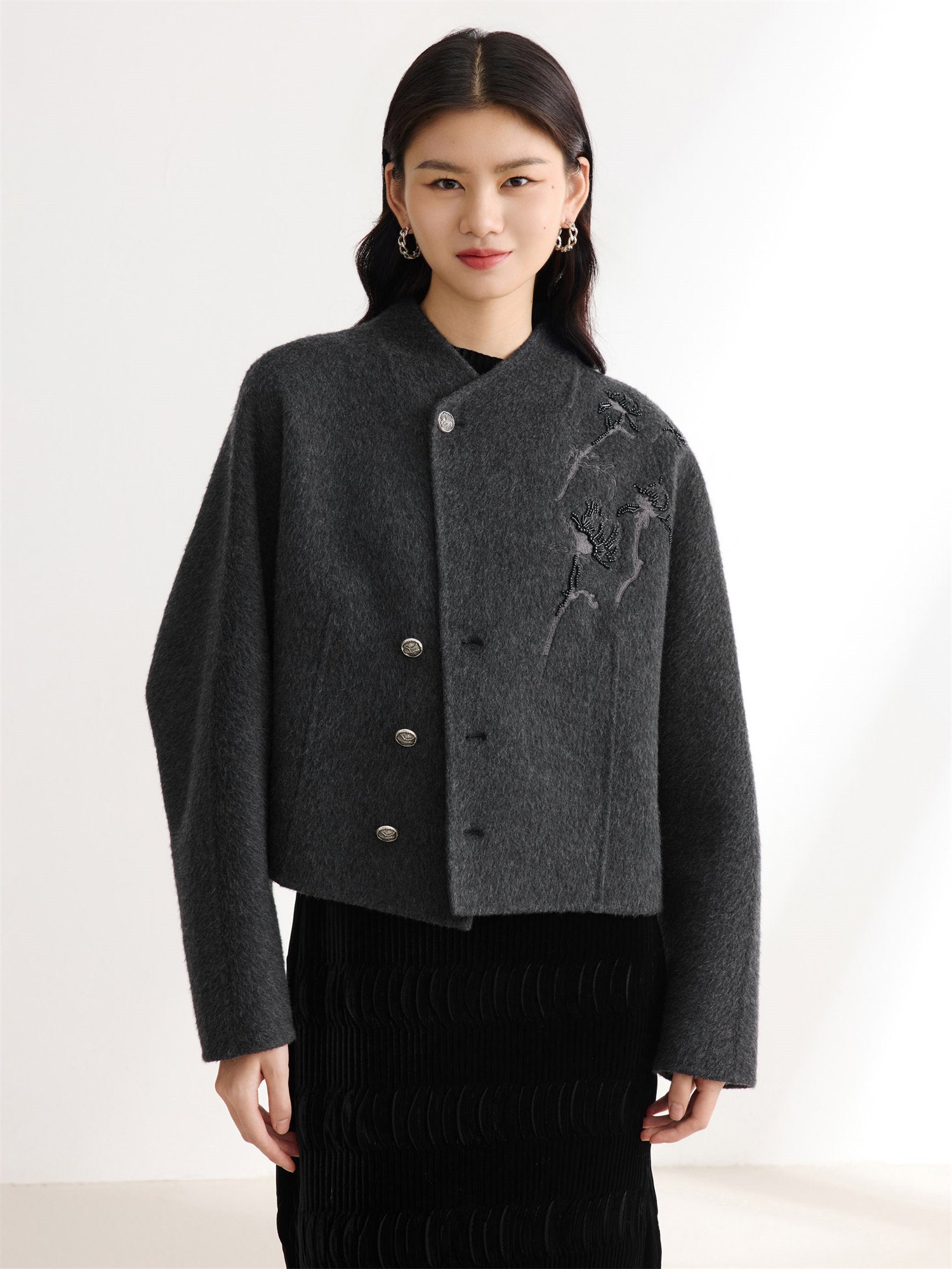 Chinese Style Double-Faced Short Coat | Grey