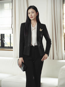 Chinese Stand-Collar Placket Jacket | Black