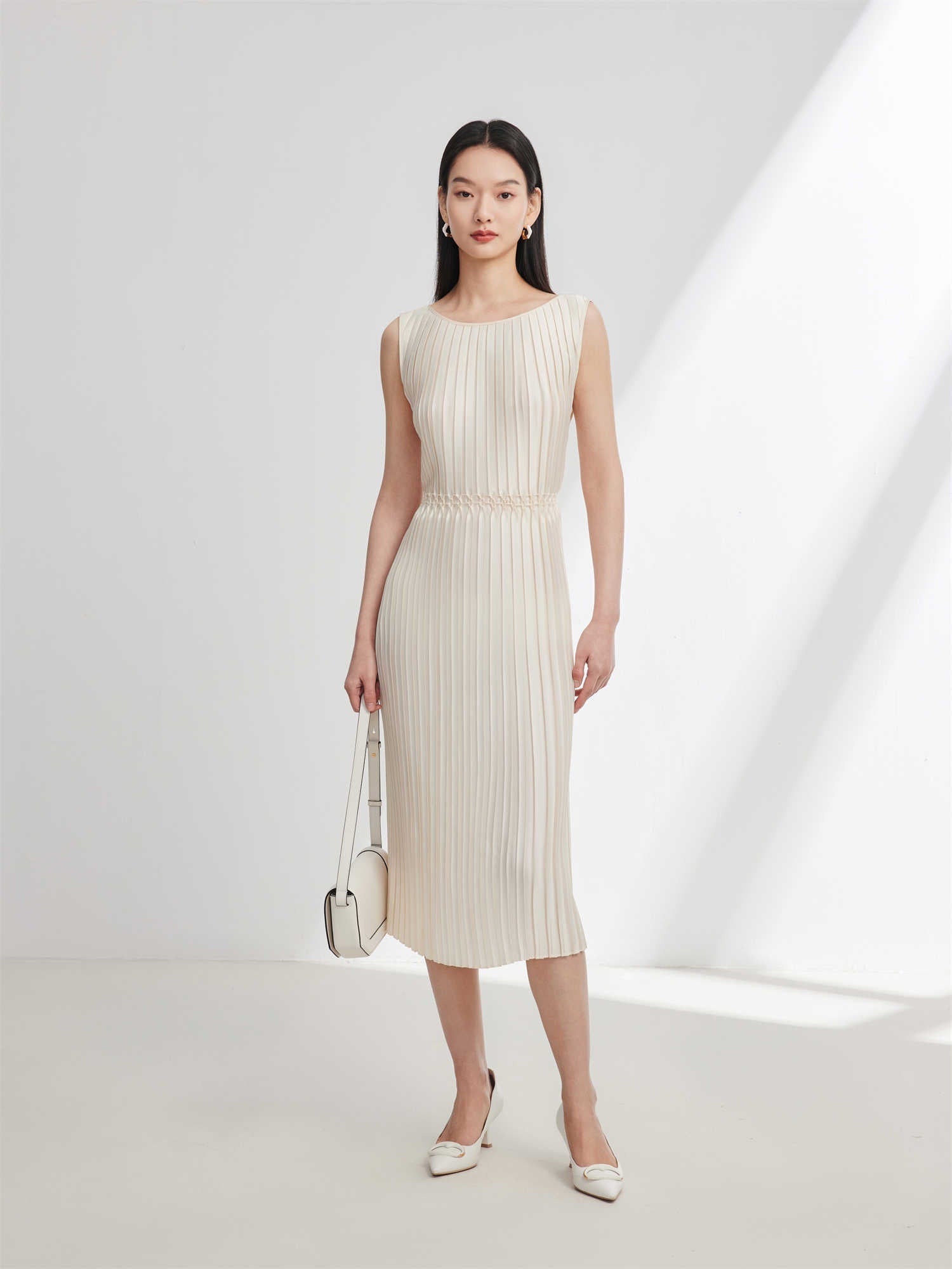 Pleated Dress | Beige