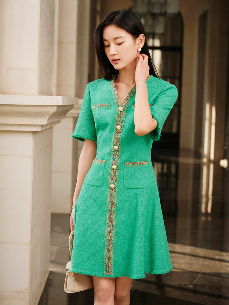 Fine Tweed Dress | Green