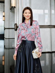 Ribbon Straight-Leg Long Sleeve Shirt | Pink