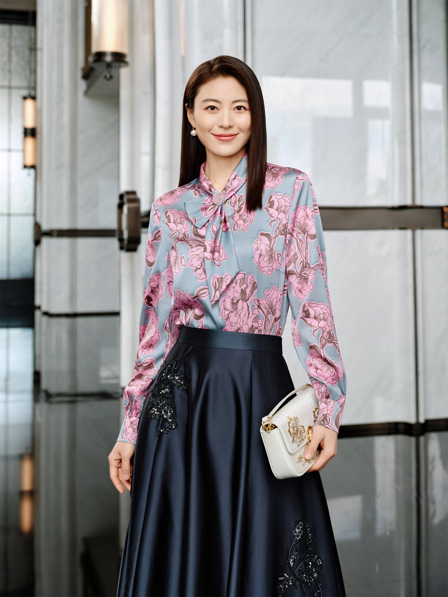 Ribbon Straight-Leg Long Sleeve Shirt | Pink