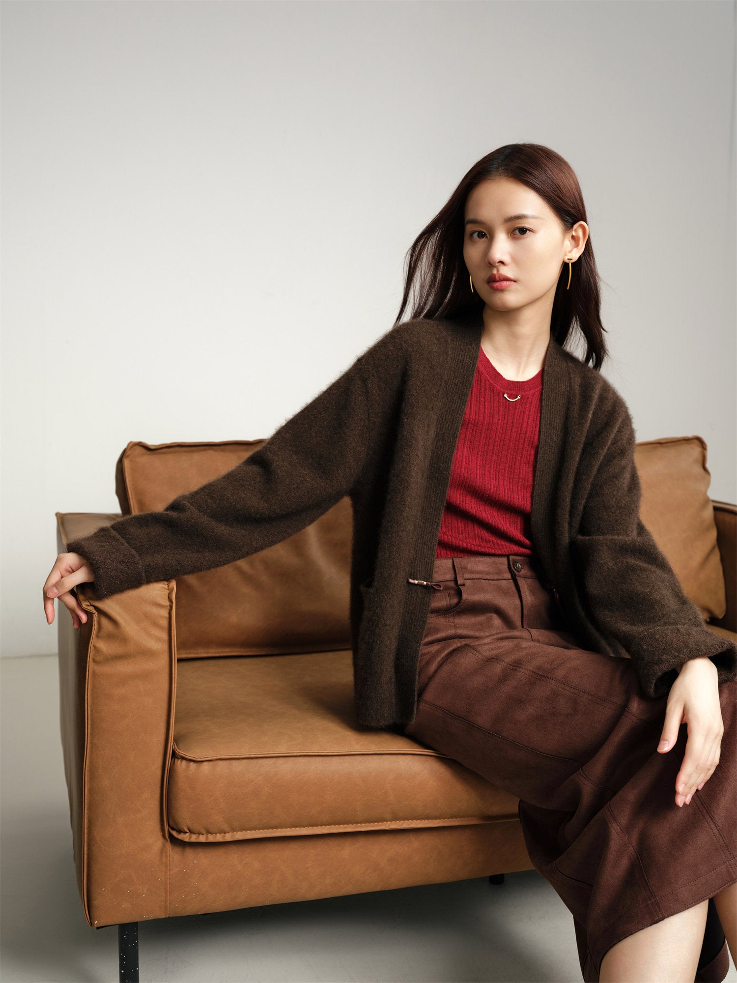 Yak Wool Knitted Cardigan | Brown