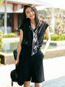 convertible collar mulberry silk blouse | Black