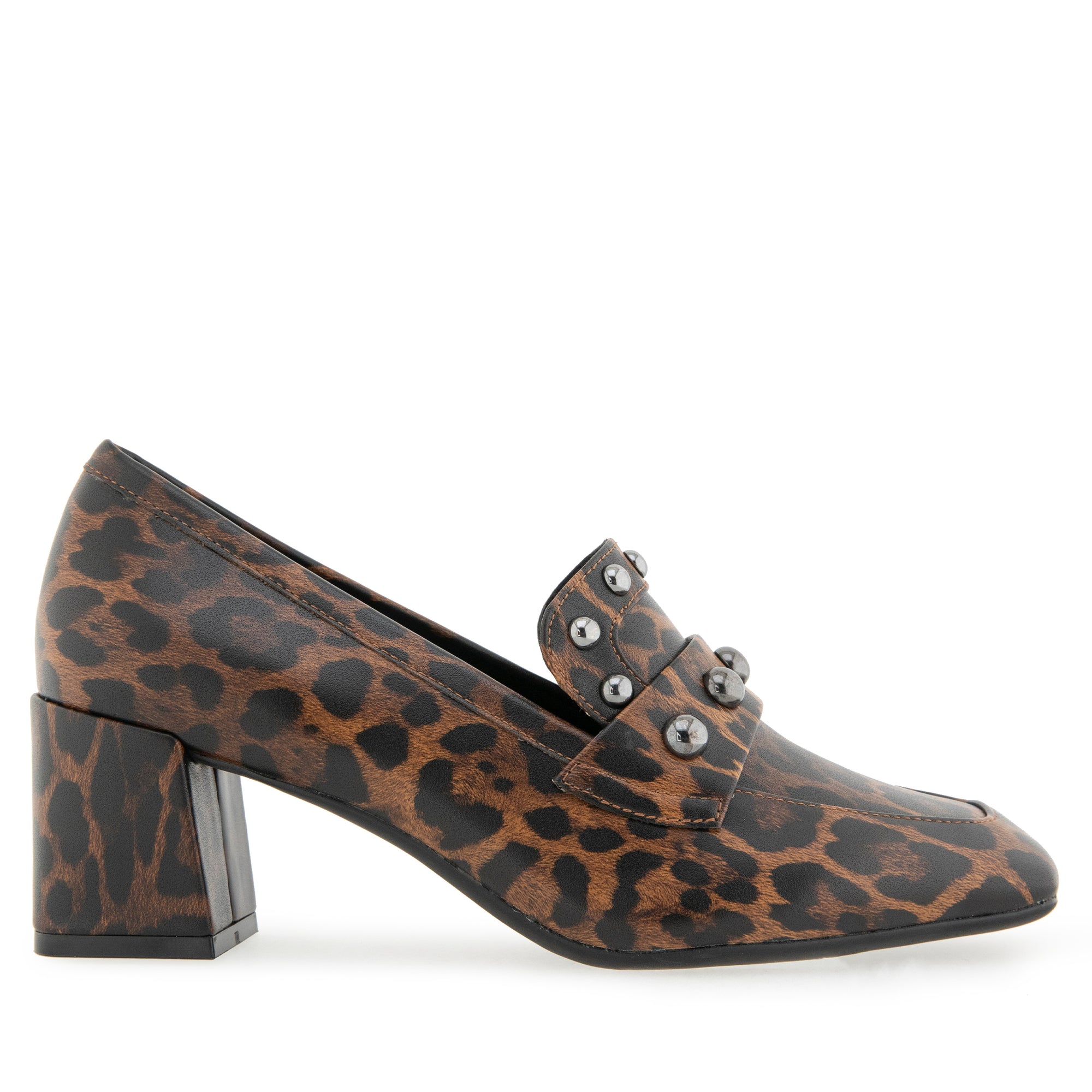 Izell Tailored Loafer | Tobacco Multi Glos Faux Leo Print  W/Studs