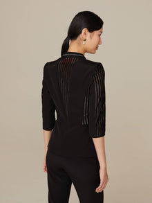 Sheer Pleated Sleeve Blazer | Black