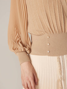V-Neck Knit Top | Beige