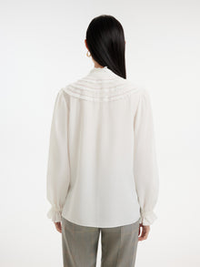 Silk Pleated Sleeve Shirt | White