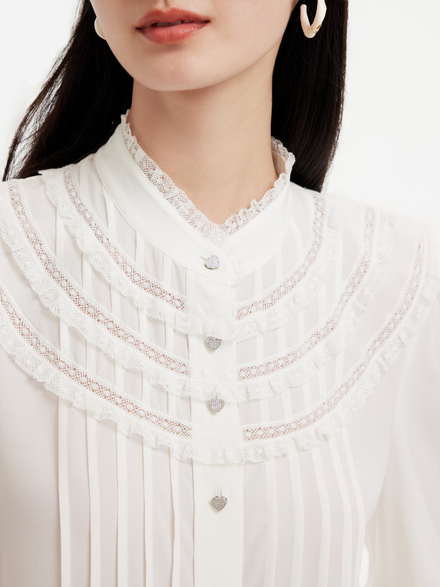 Silk Pleated Sleeve Shirt | White