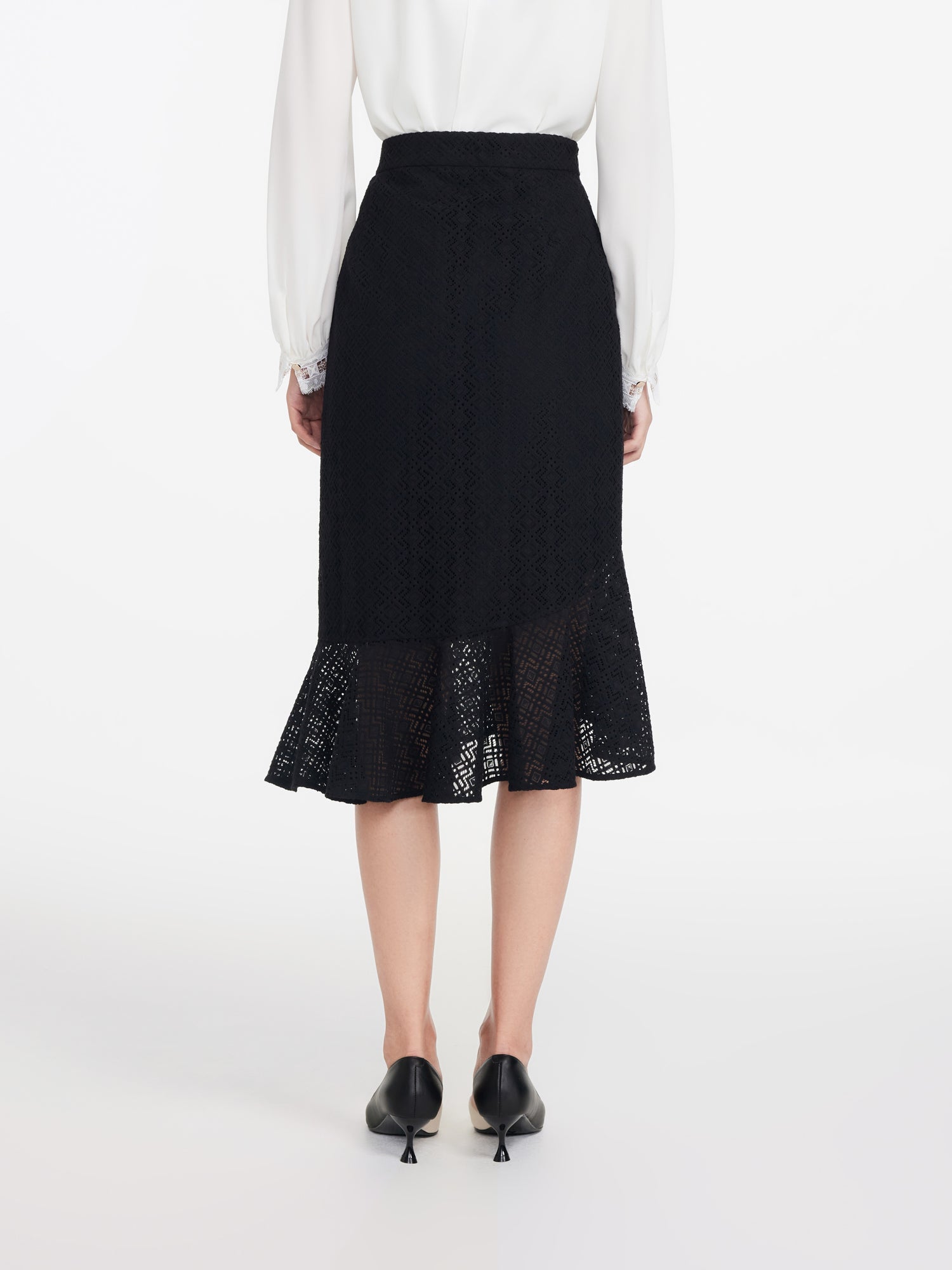 Elegant Fishtail Hem Midi Skirt | Black
