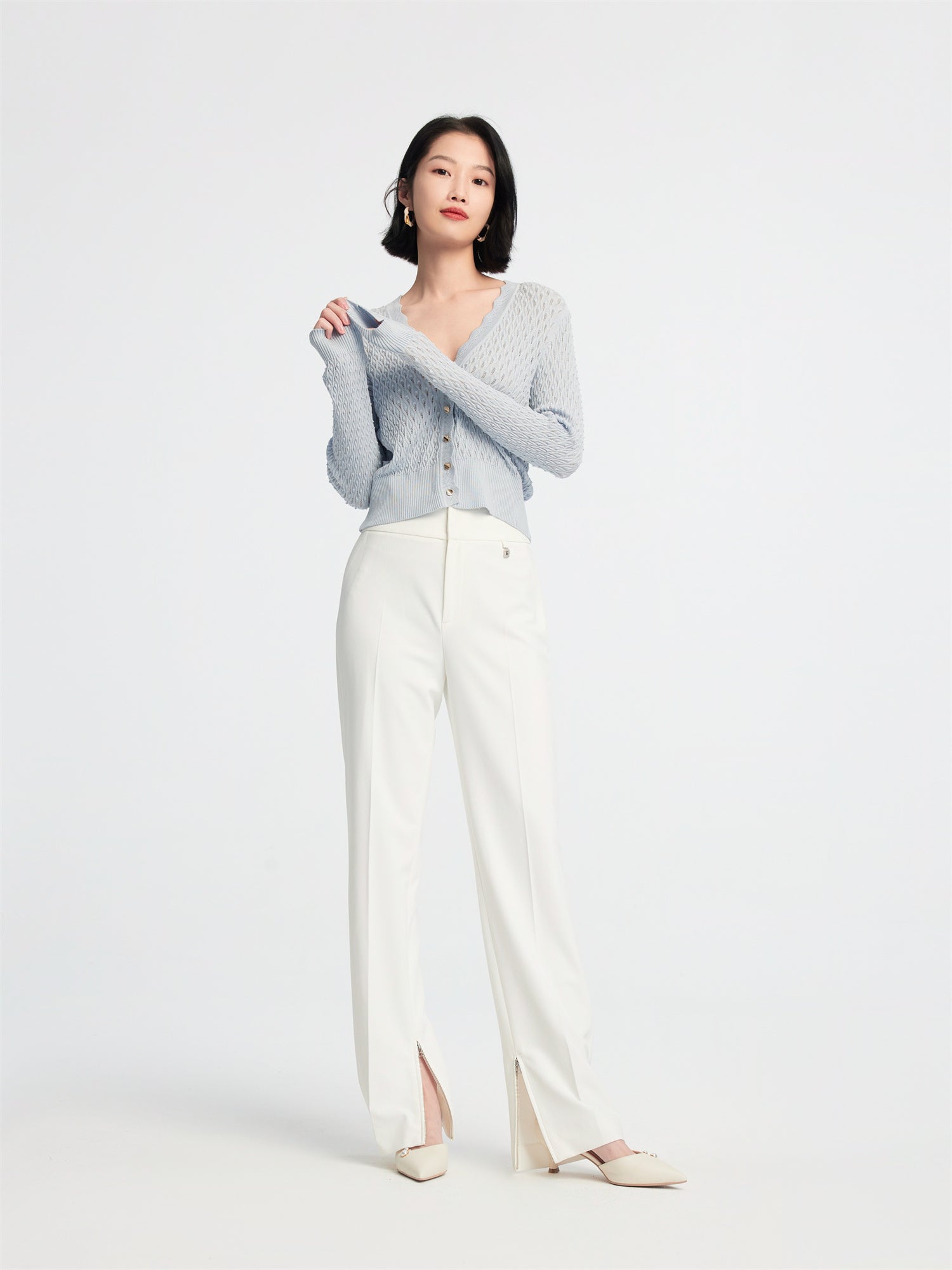Straight Leg High-Waisted Pant | White