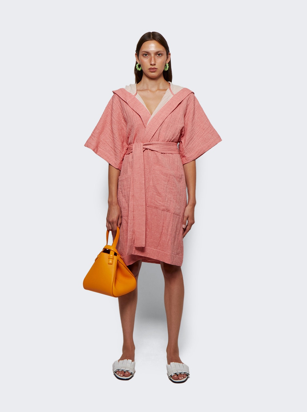 Women | Lisa Marie Fernandez | Hooded Dressing Gown Short | Salmon Pink