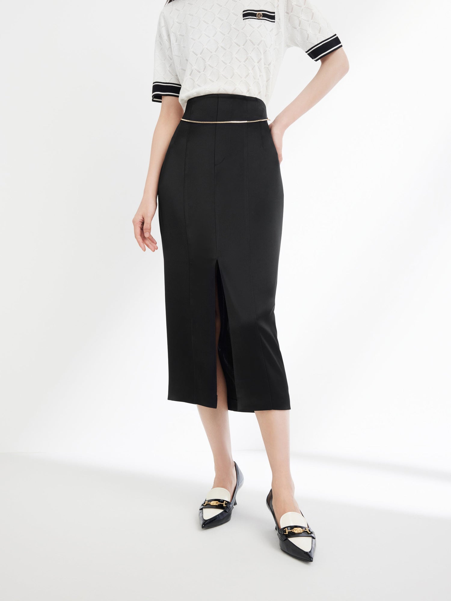 Triacetate Satin Midi Skirt | Black
