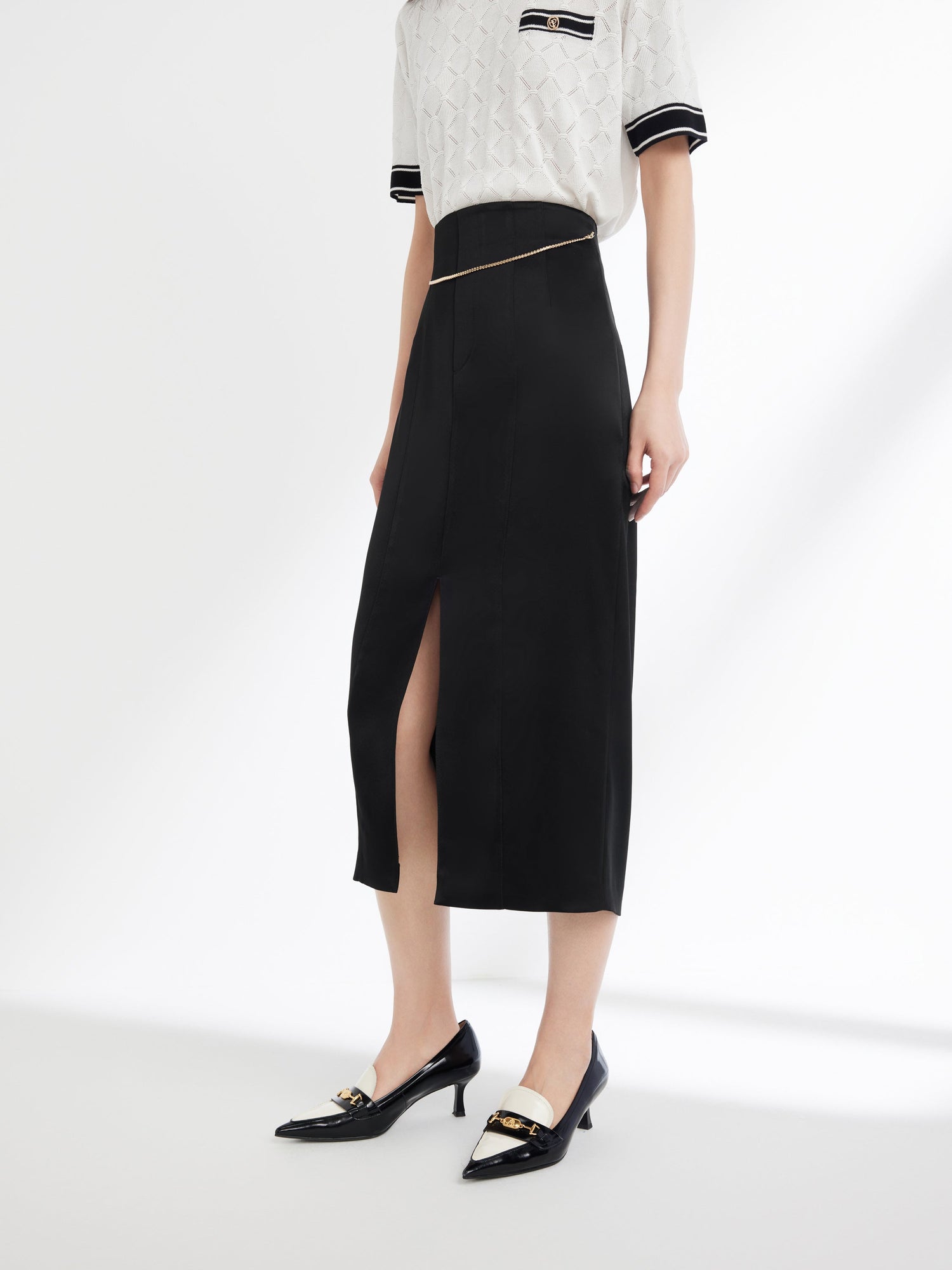 Triacetate Satin Midi Skirt | Black