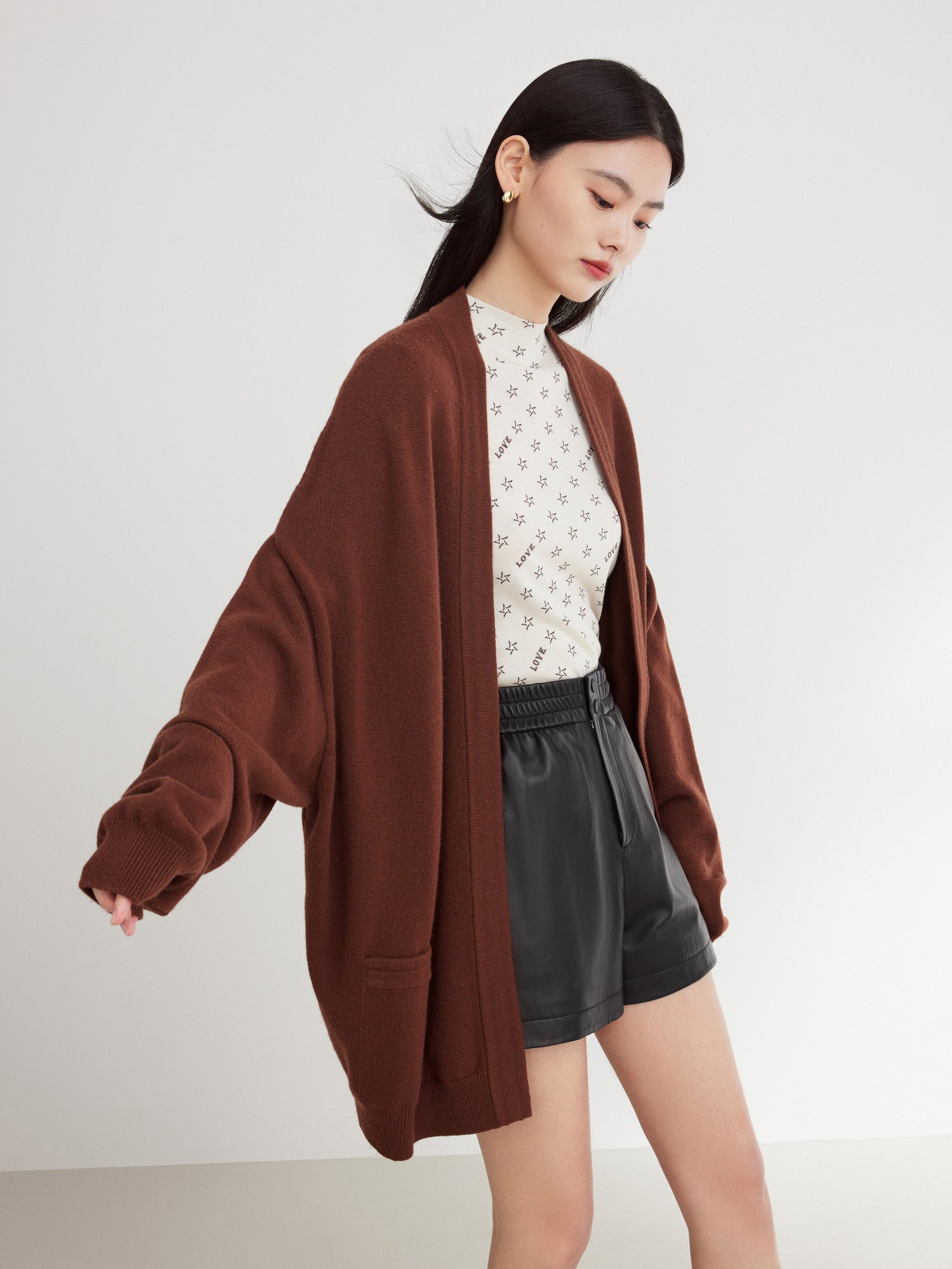 Oversized V-Neck Sweater | Brown