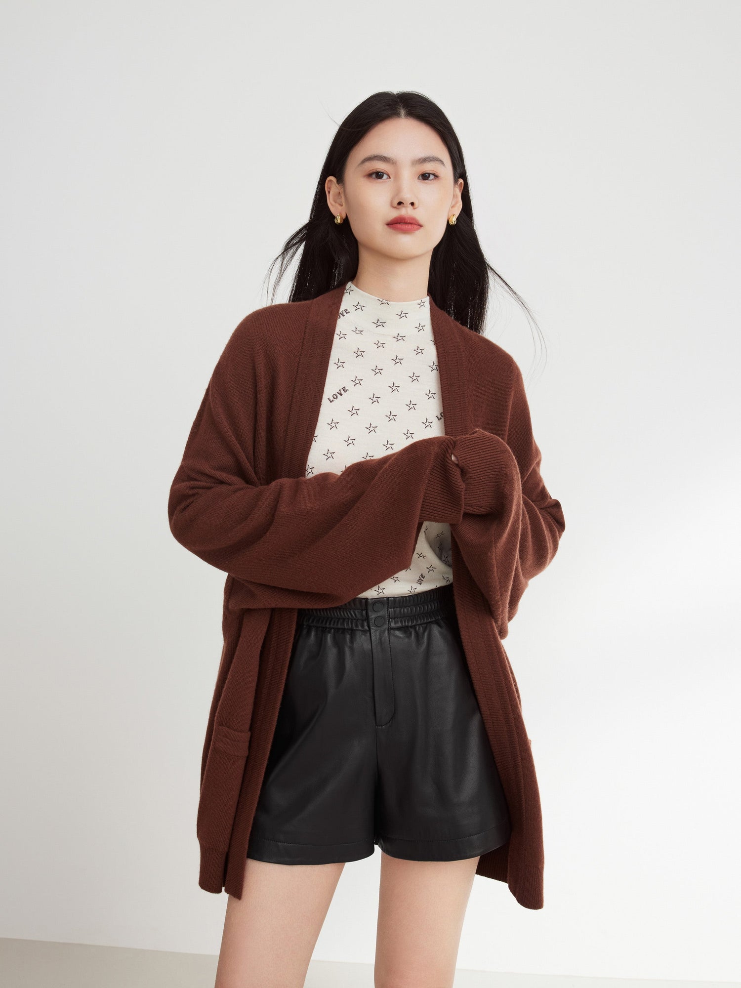 Oversized V-Neck Sweater | Brown