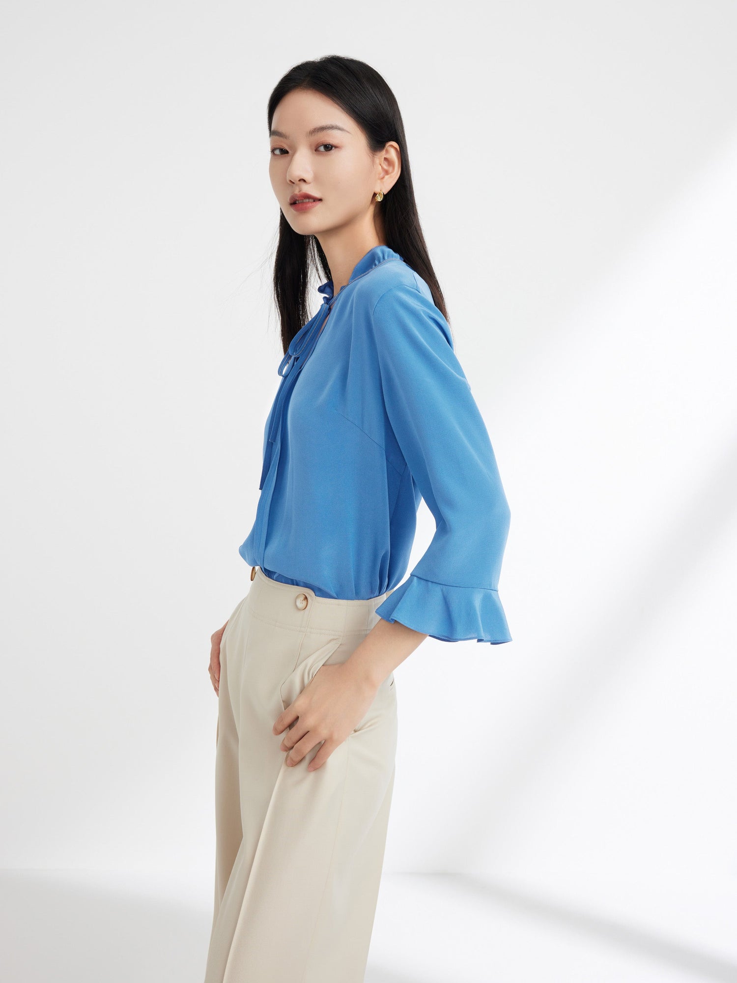 Silk Pleated Blouse | Blue