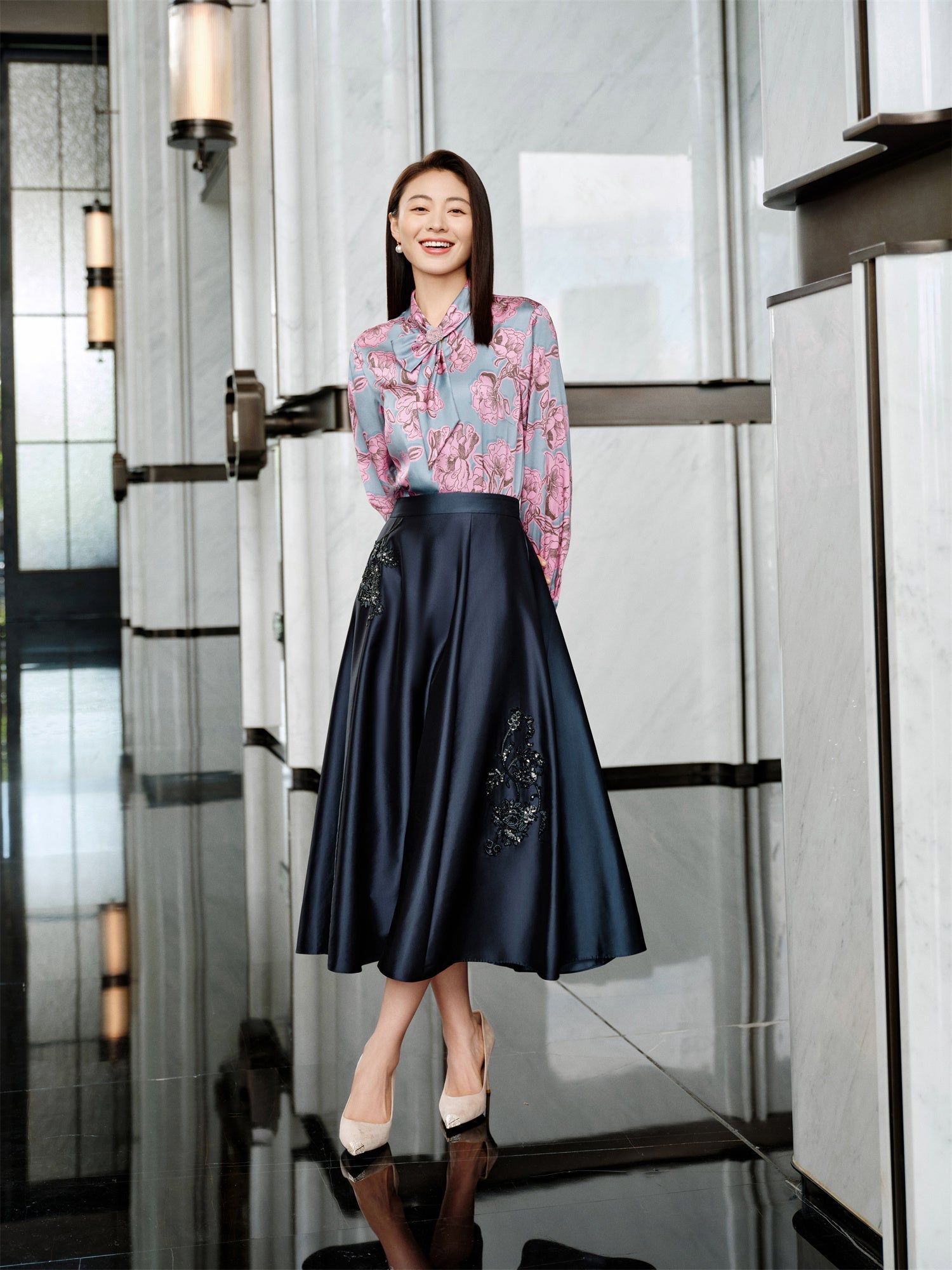 Ribbon Straight-Leg Long Sleeve Shirt | Pink