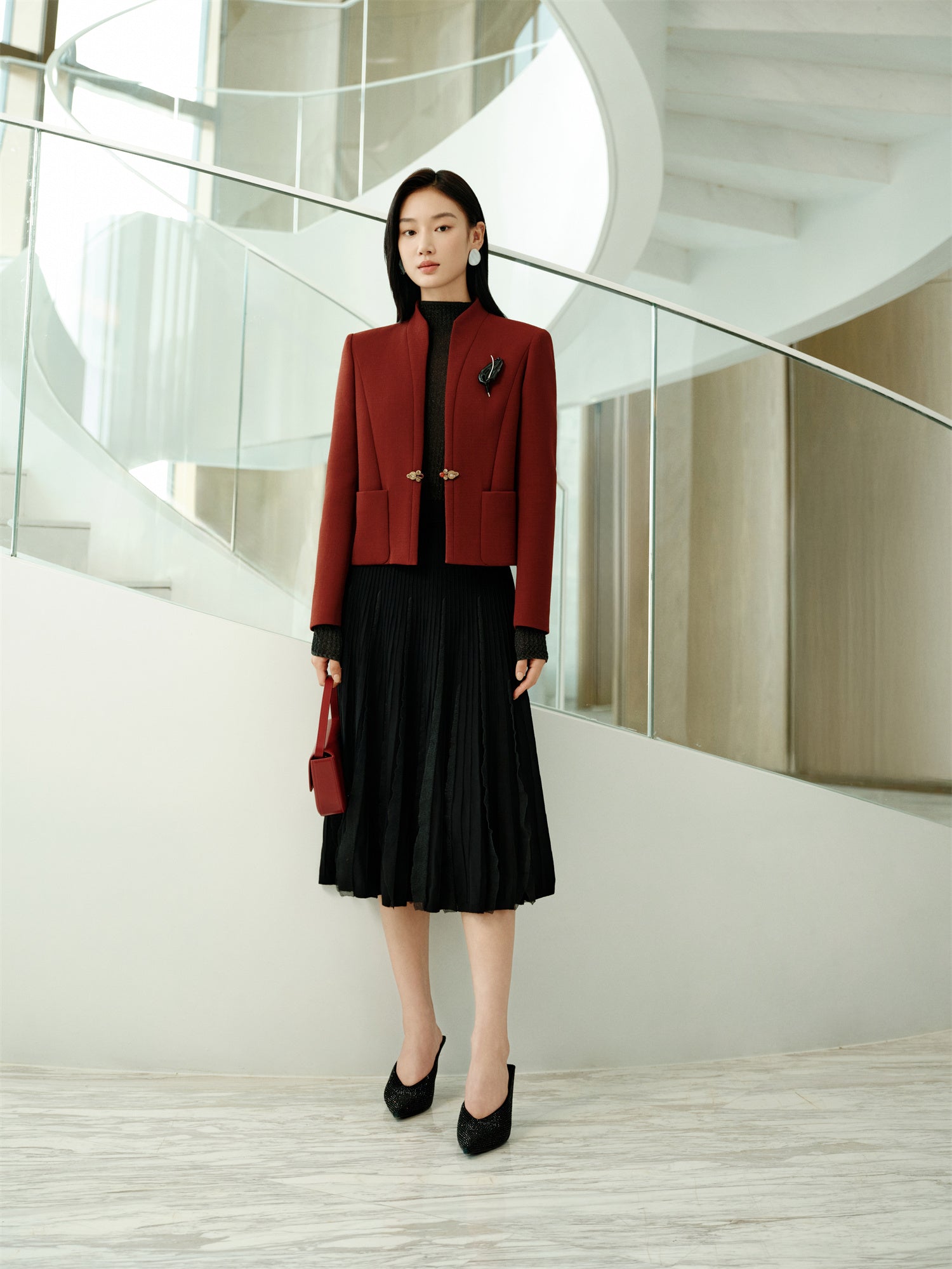 Wool Blazer | Wine Red