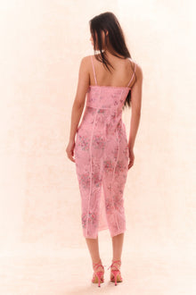 Tresor Lace Bustier Midi Dress | Pink Dusk