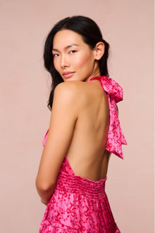 Quintelle Silk Bow-Printed Halter Mini Dress | Raspberry Burst