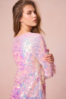 Risbo Iridescent Mini Party Dress | Iridescent Peche