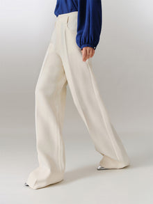 Mulberry Silk Wool Straight Pants | Beige