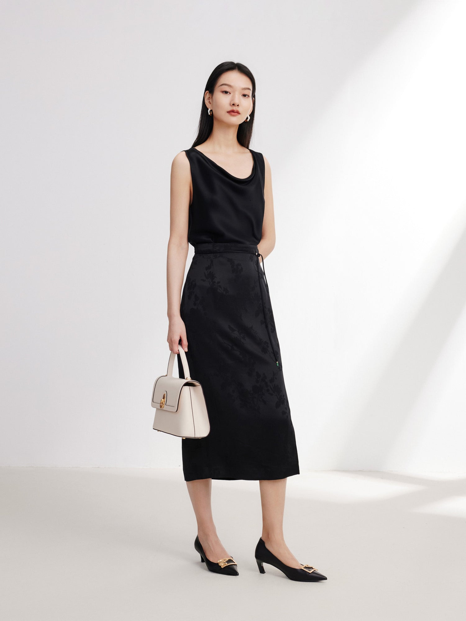 Sleeveless Draped Neck Top | Black