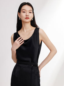 Sleeveless Draped Neck Top | Black