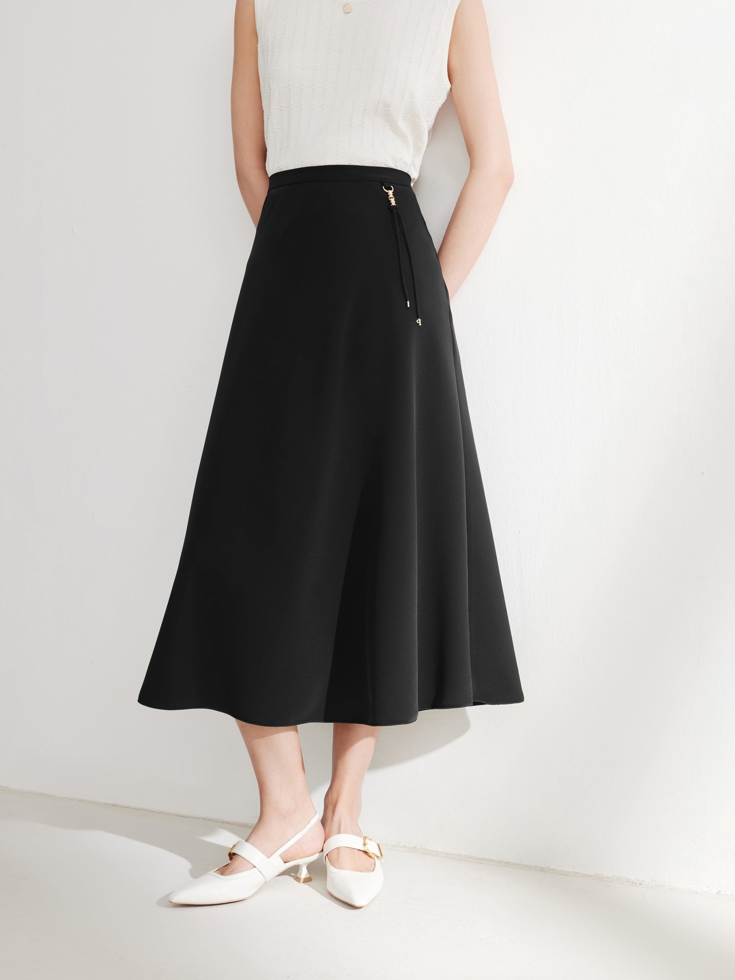High-Waisted Midi Skirt | Black
