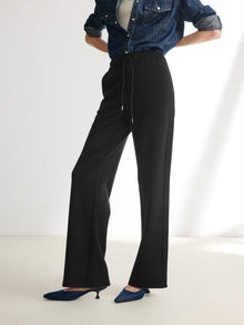 Wool Air Layer Straight-Leg Knit Pants | Black