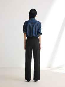Wool Air Layer Straight-Leg Knit Pants | Black