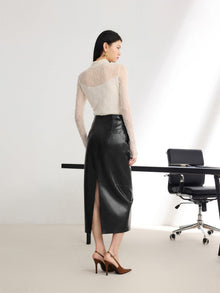 Glossy PU Leather Skirt | Black