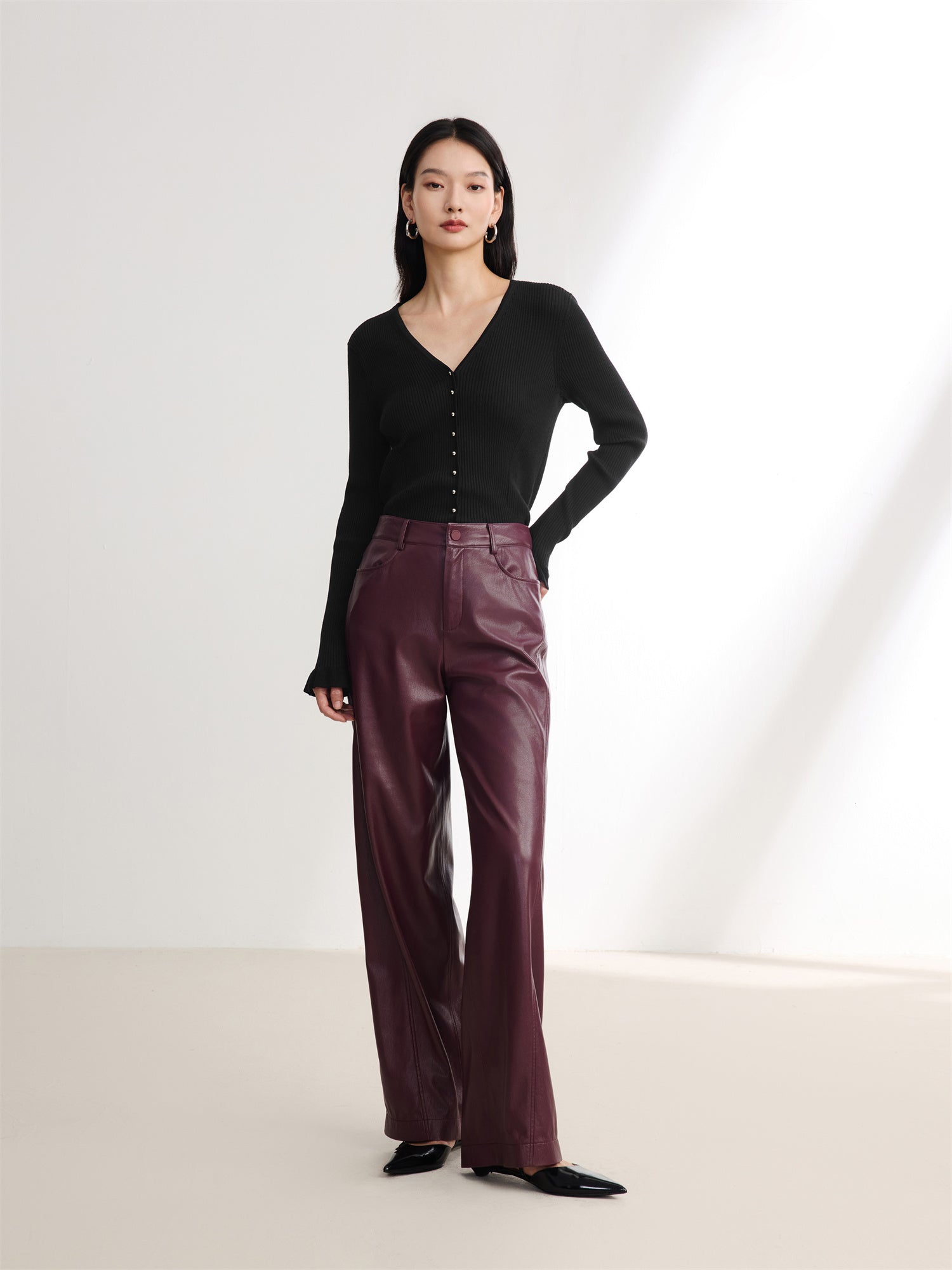 Faux Leather Pant | Wine Red