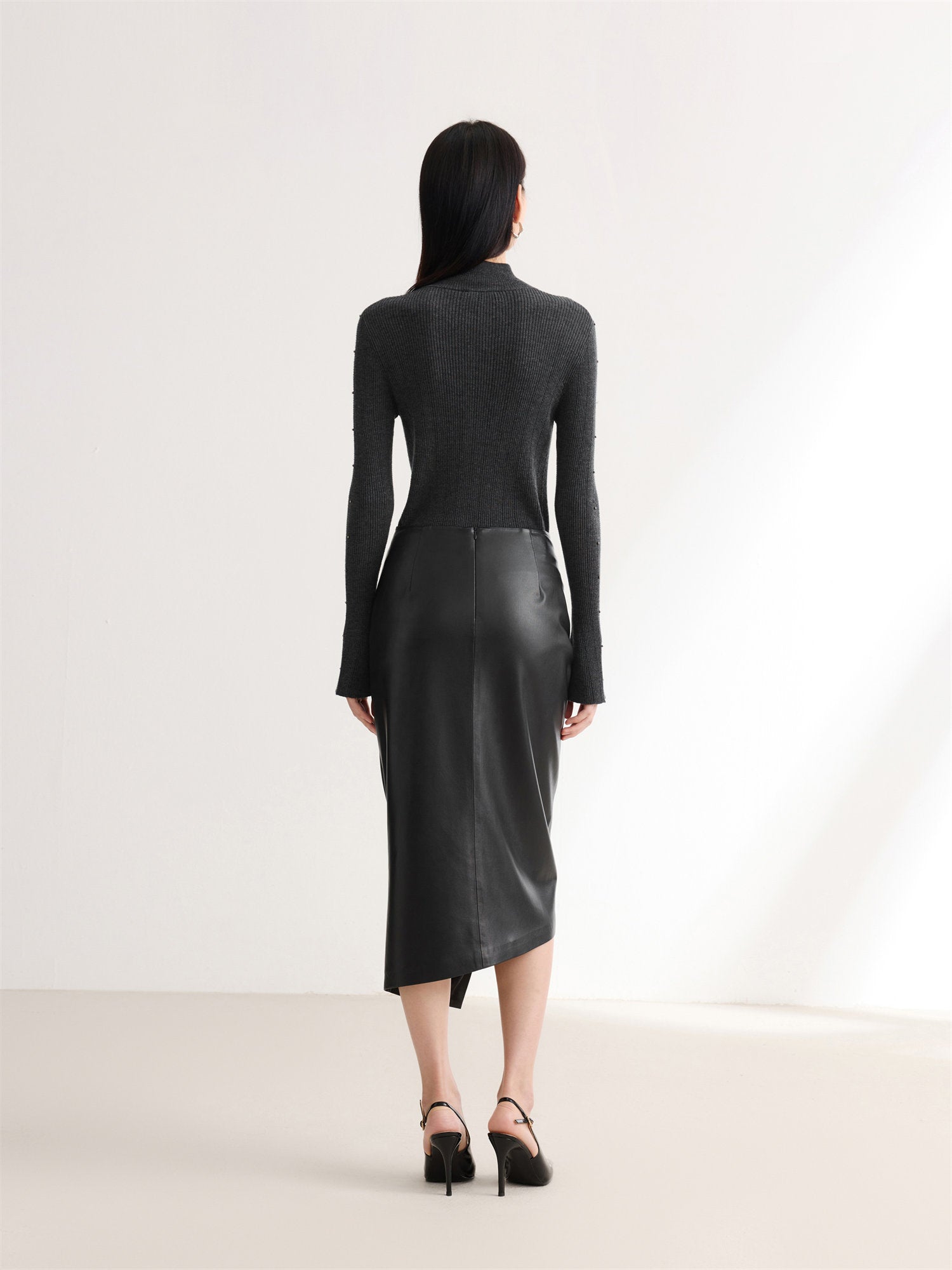 Split Bodycon Leather Skirt | Black