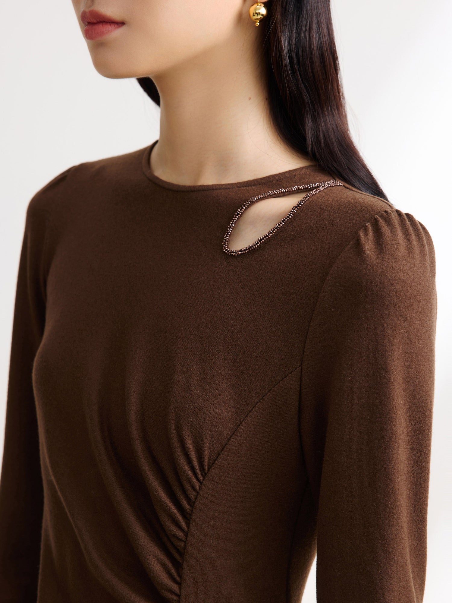 Wool Waist-Defining Dress | Brown