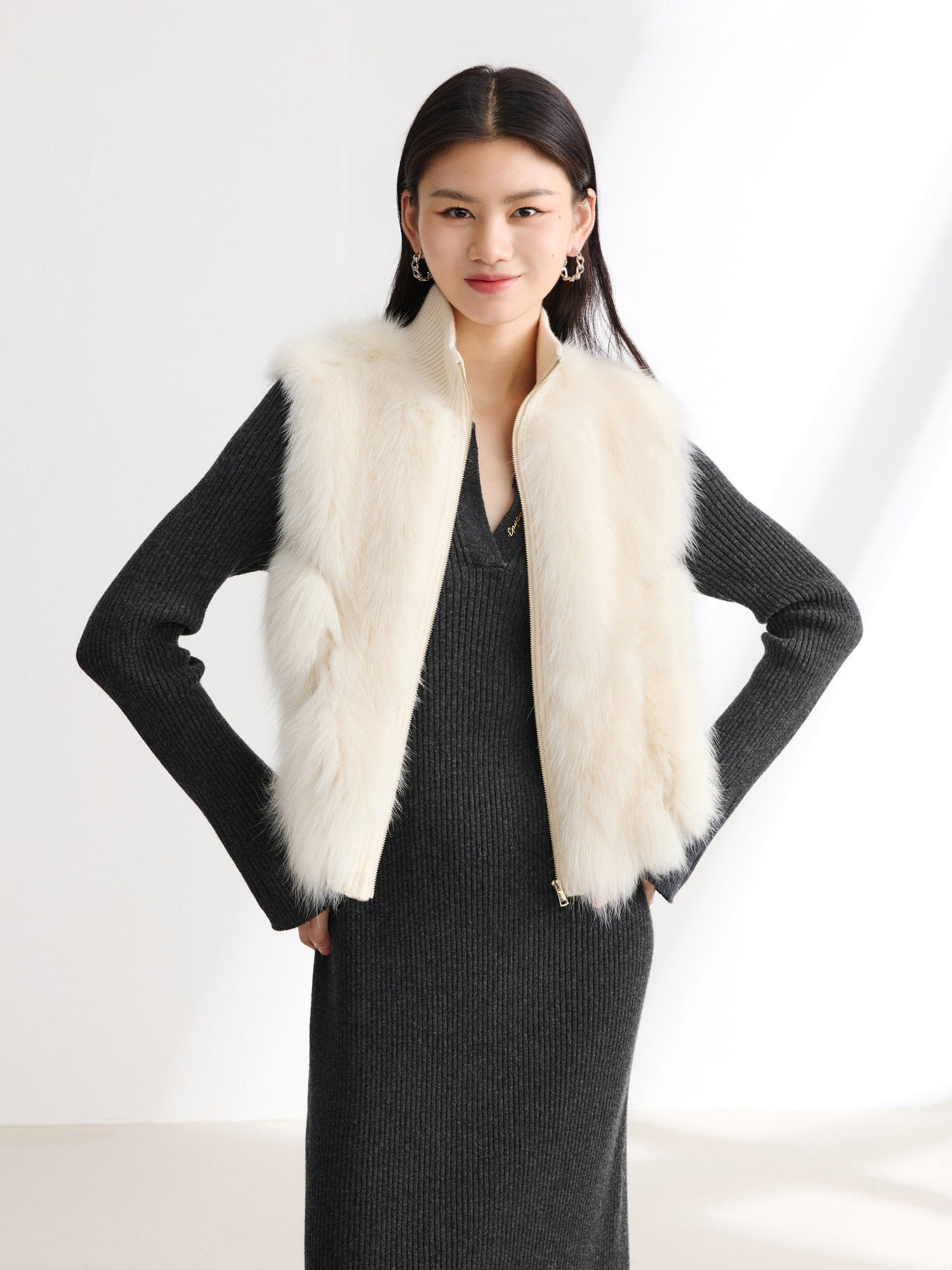 Sheep Wool & Cashmere Blend Vest | White