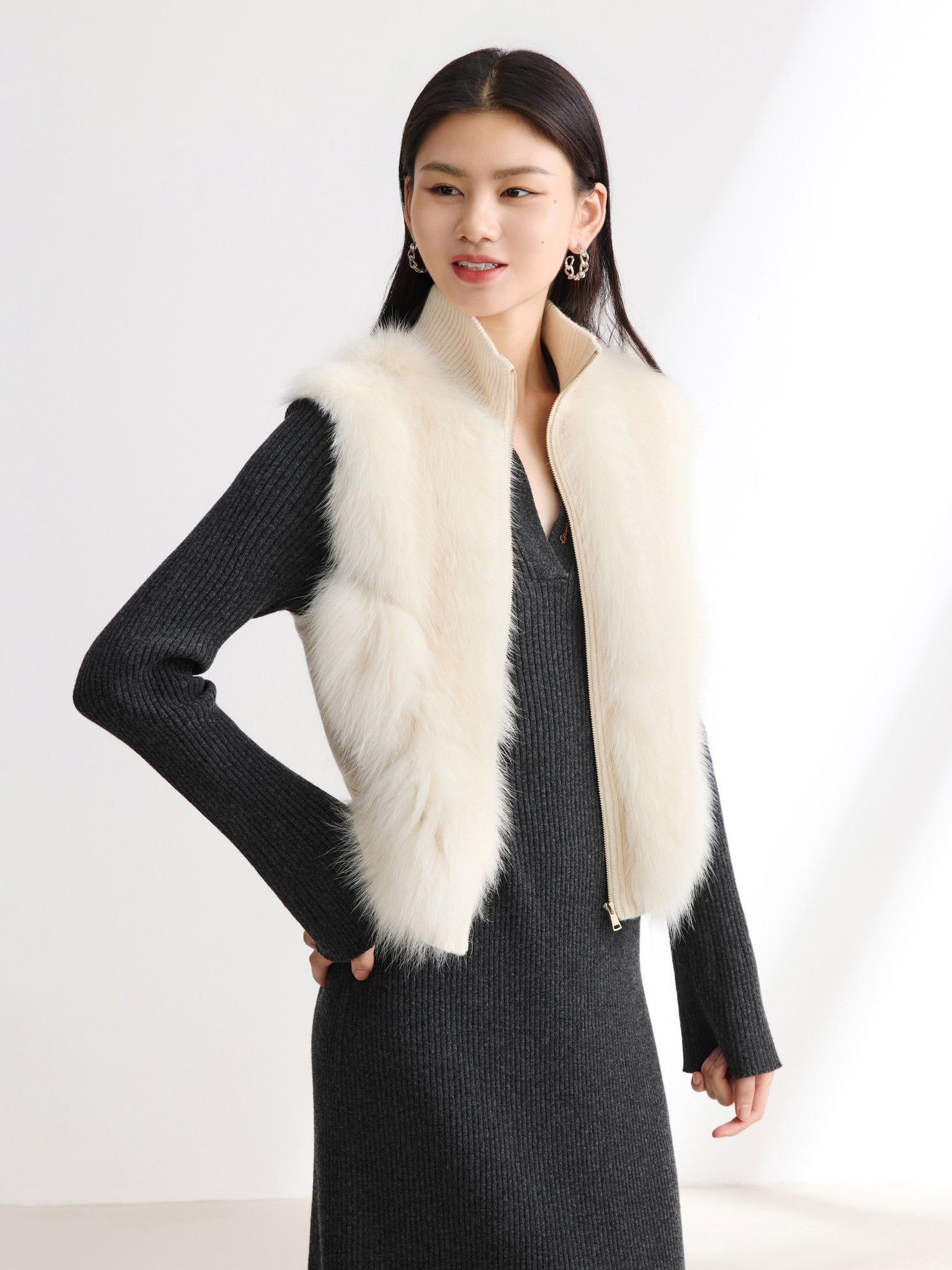Sheep Wool & Cashmere Blend Vest | White