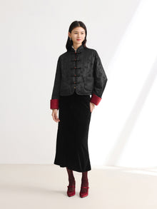 Mulberry Silk Neo-Chinese Jacquard Coat | Black
